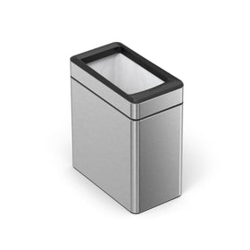 simplehuman Slim Open Can 10L dent-resistant steel withstands daily commercial use.