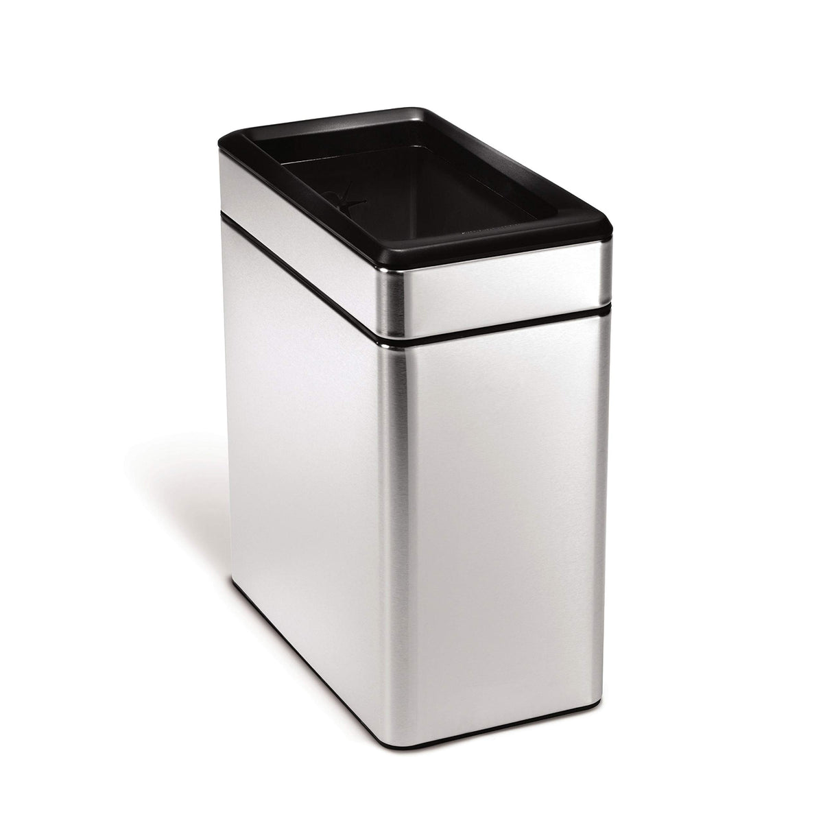 simplehuman Slim Open Can 10L with narrow profile for tight hallways and busy spaces.