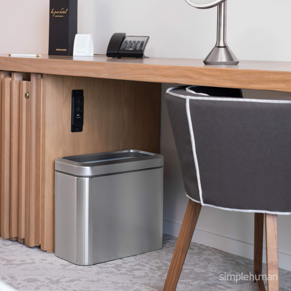 simplehuman Slim Open Can 25L brushed stainless steel finish resists daily wear