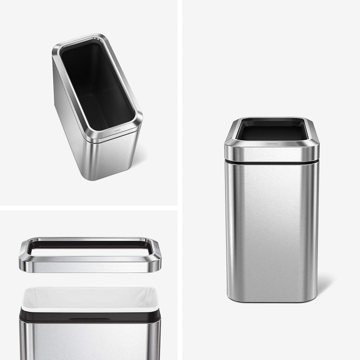 simplehuman Slim Open Can 25L lid off for quick liner changes during busy shifts