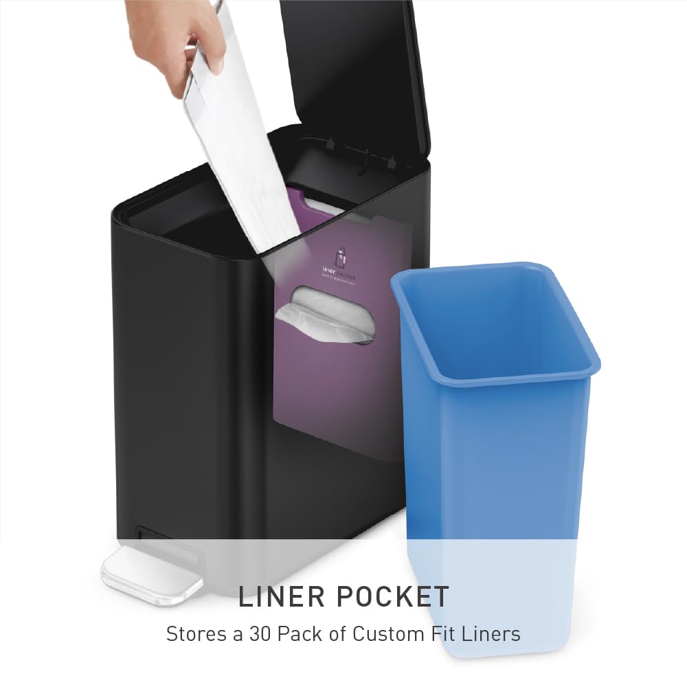 simplehuman Slim Step Can 5L internal hinge demonstrating flush wall placement