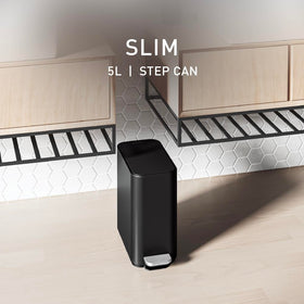simplehuman Slim Step Can 5L lid Shox close detail illustrating silent closing