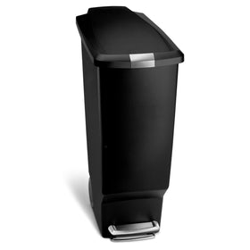 simplehuman 40L slim trash can front view shows space-saving design ideal for compact kitchens