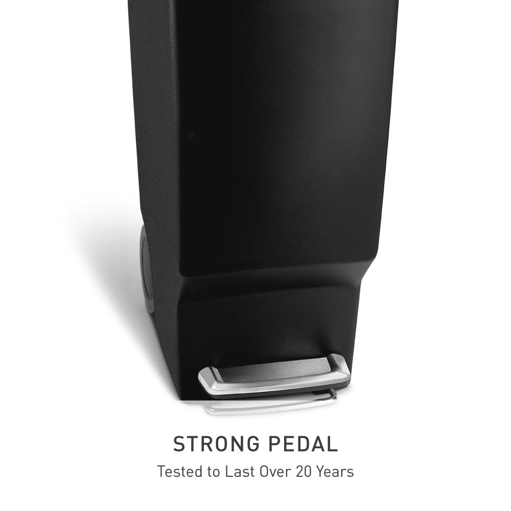 simplehuman 40L slim trash can left side highlights compact footprint for tight spaces