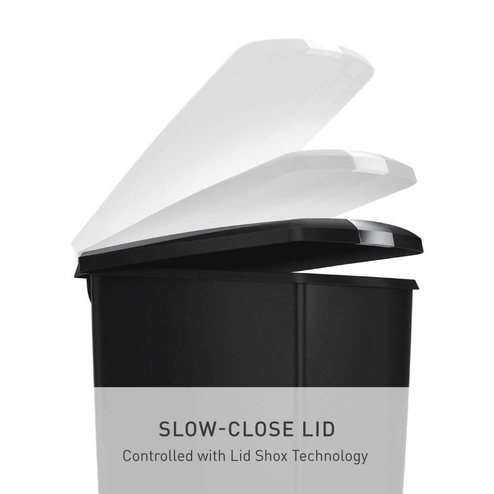 simplehuman 40L slim trash can open lid demonstrating stay-open convenience for longer tasks