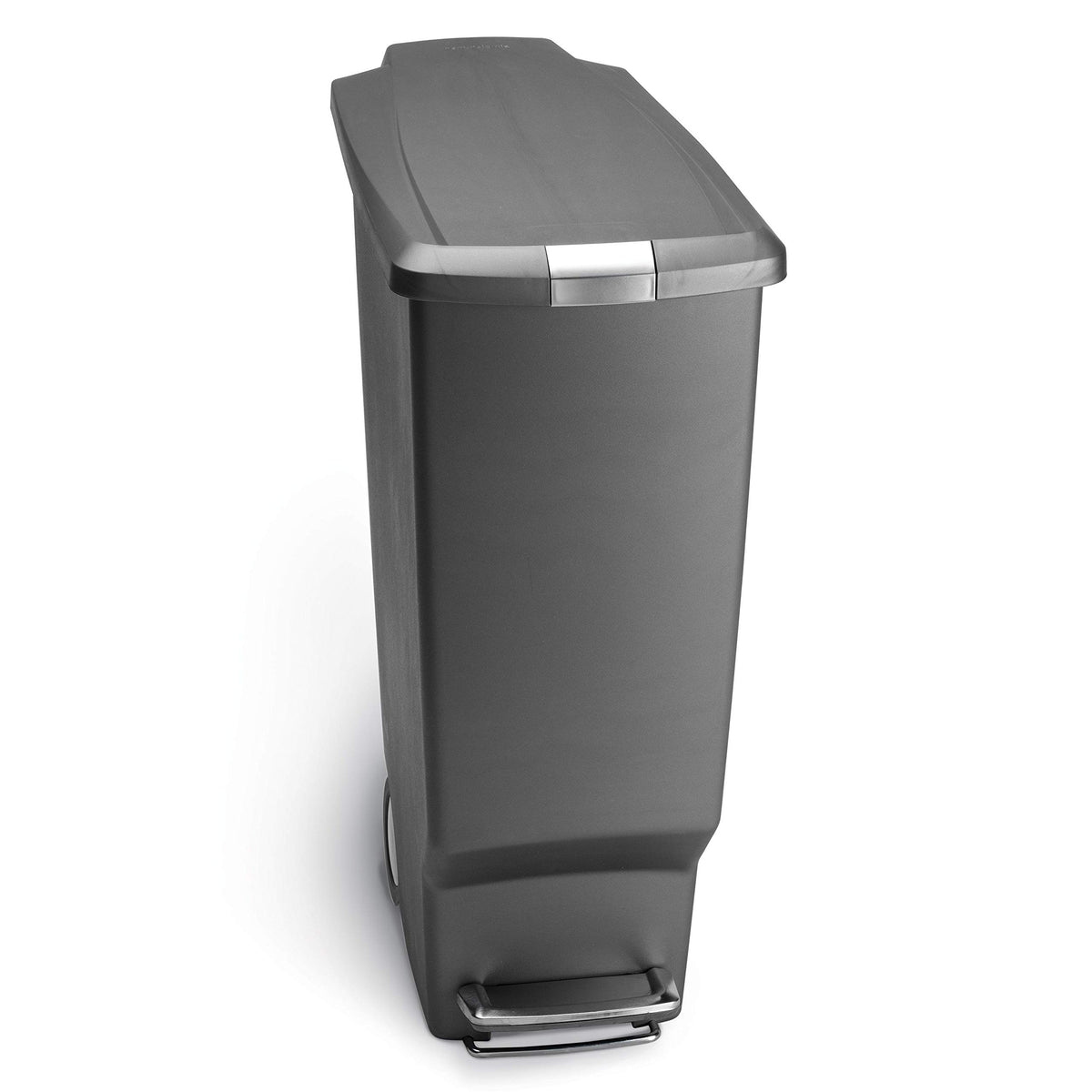 simplehuman slim trash can pedal enables hands-free operation with smooth action.
