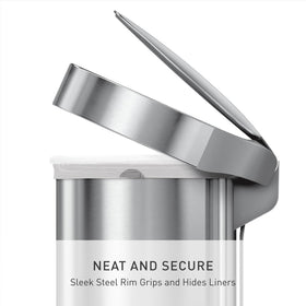 simplehuman semi-round can with soft silent-close lid in action