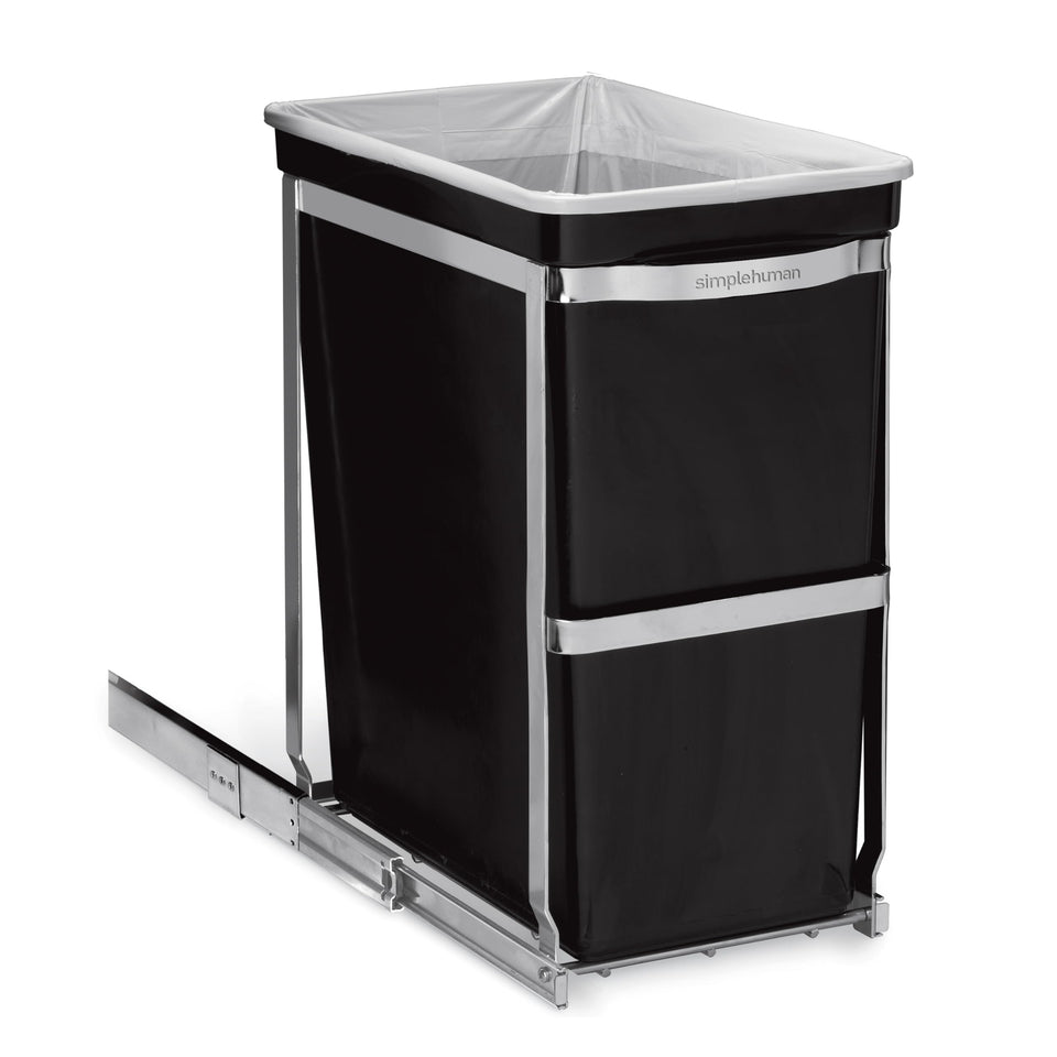 simplehuman under-counter pull-out can front view showing hidden trash for a cleaner kitchen