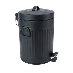 SIMPLEMADE Round Step Trash Can with lid in black stainless steel for clean spaces.