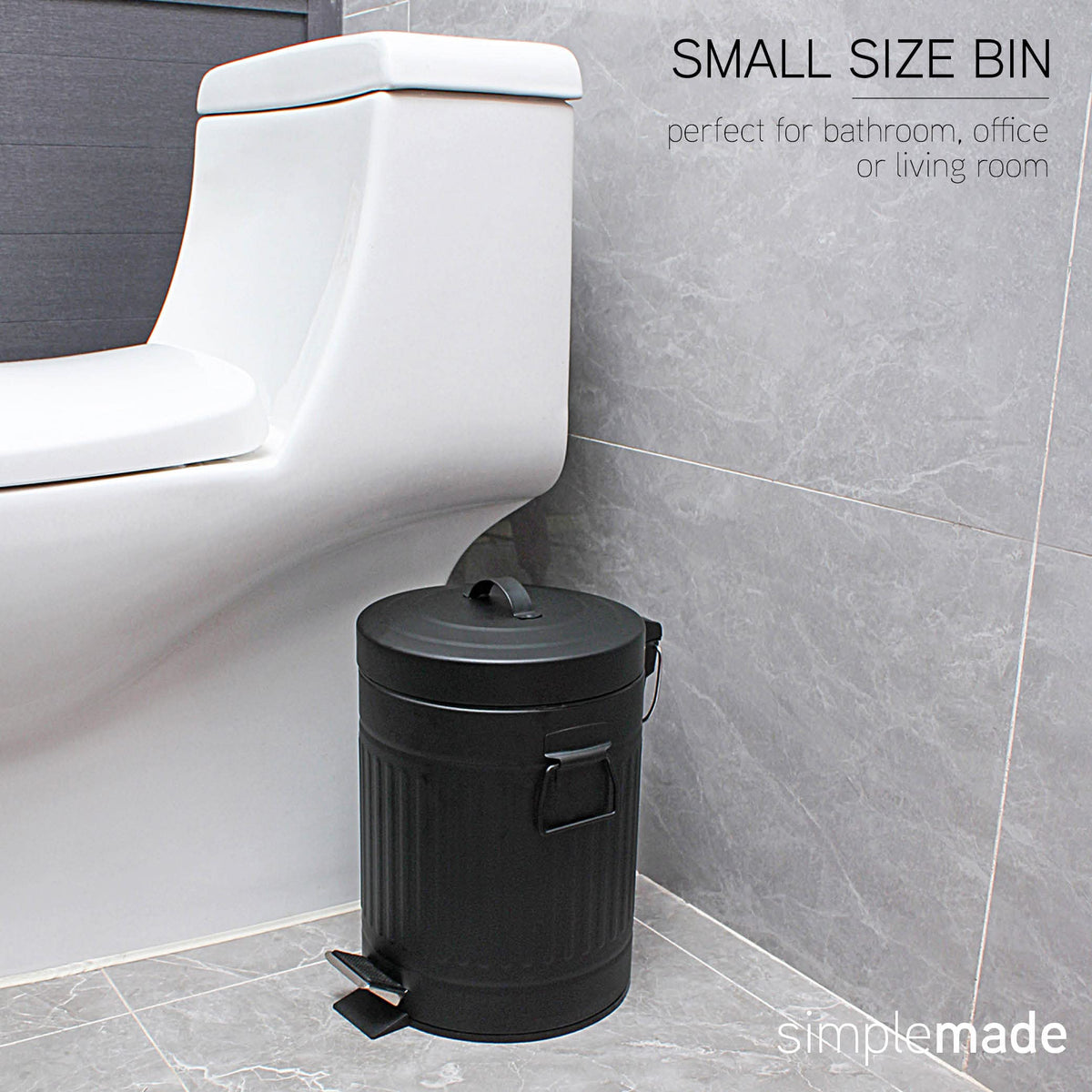 SIMPLEMADE compact 5-liter bin fits small bathrooms and desks.