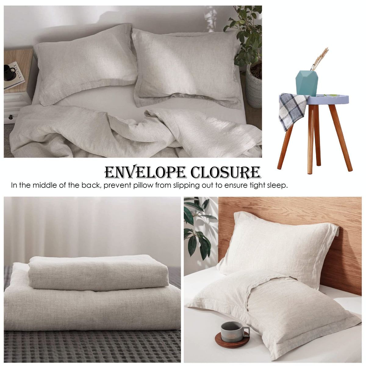 Bedroom scene featuring Simple&Opulence linen bed setup with natural tones