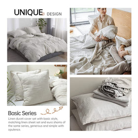 Natural texture of Simple&Opulence French flax fabric shown for cool comfort