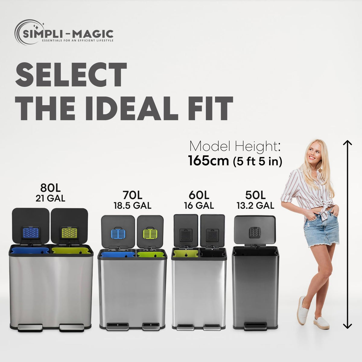 Simpli-Magic 50L step trash can offers hands-free operation with a durable foot pedal.