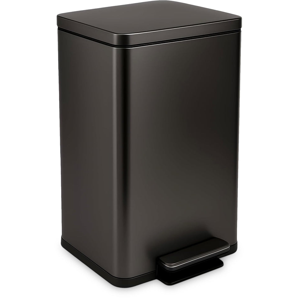 Simpli-Magic 13.2 gal trash can with quiet-close lid for smooth, silent operation.