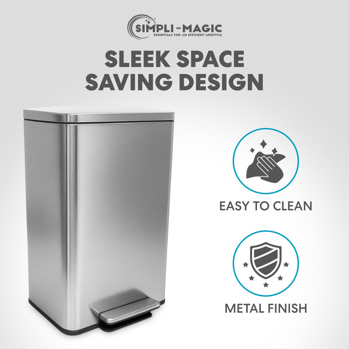 SIMPLI-MAGIC 50L trash can simplifies bag changes with stay-open feature