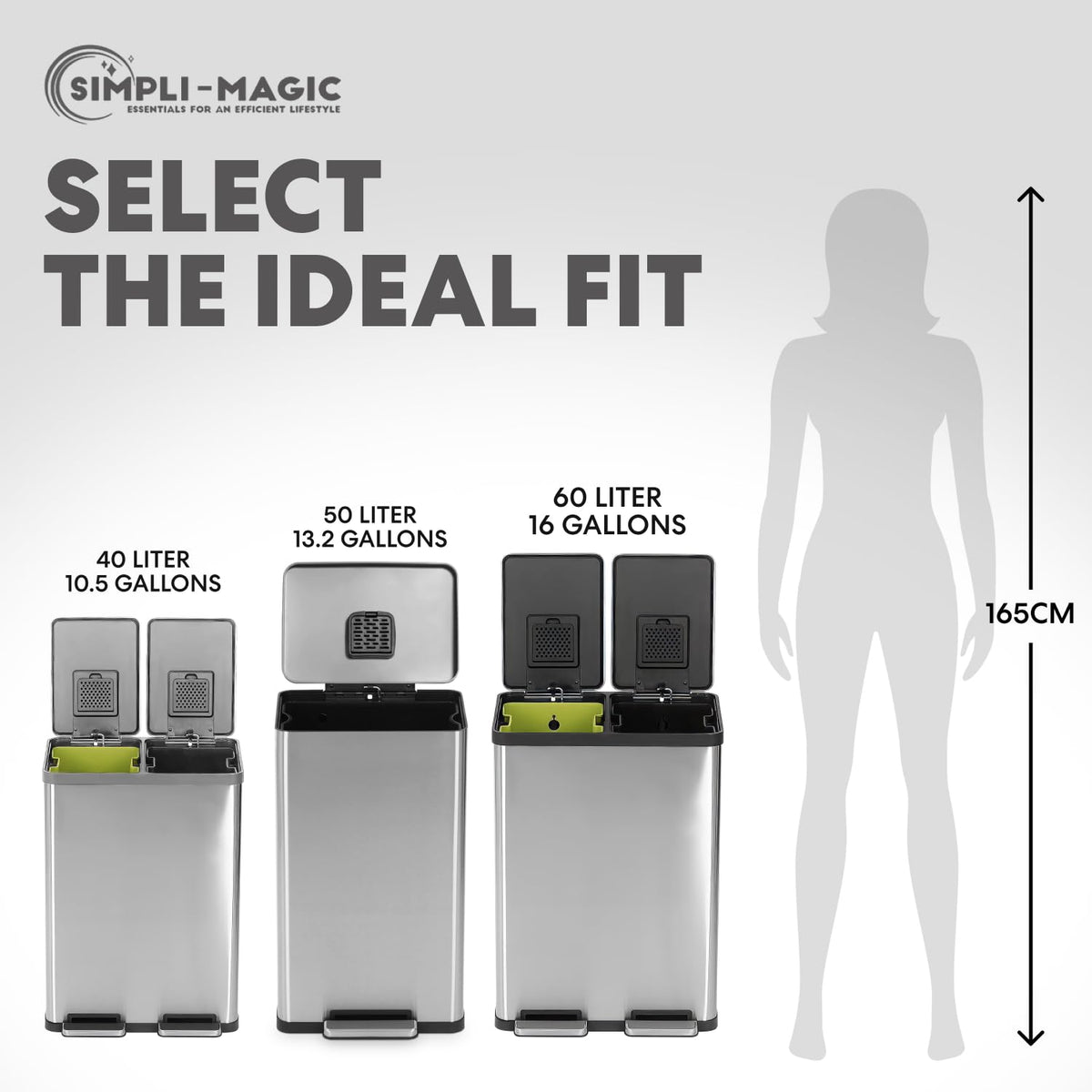 SIMPLI-MAGIC 50L trash can featuring built-in odor filter