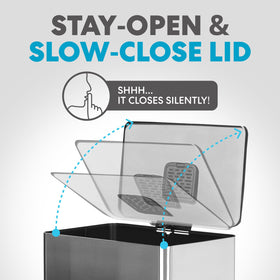 SIMPLI-MAGIC 50L trash can with quiet-close lid reduces noise