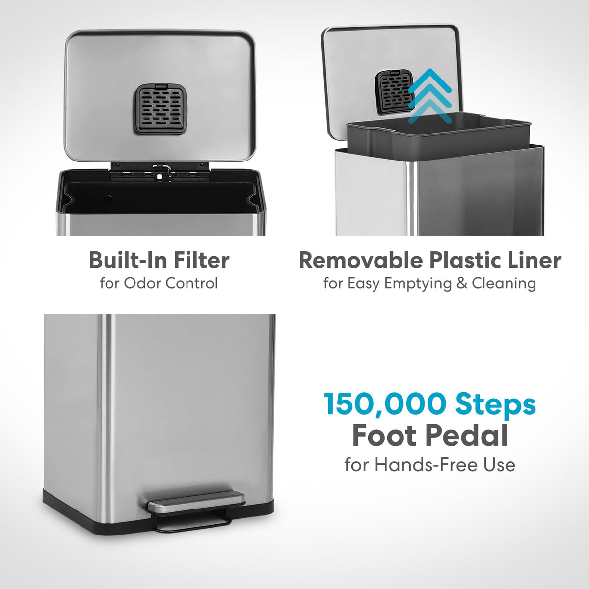 SIMPLI-MAGIC 50L trash can with removable liner for easy bag changes