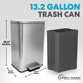 SIMPLI-MAGIC 50L trash can with smudge-resistant stainless steel finish