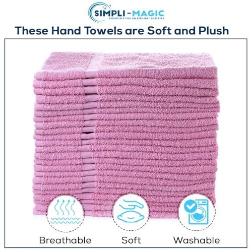 SIMPLI-MAGIC pink hand towels on bathroom shelf for guests and daily use