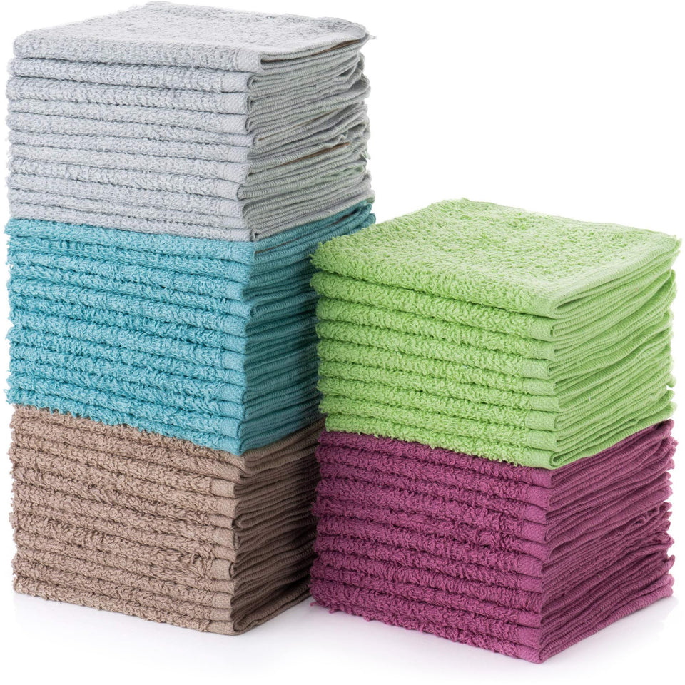 SIMPLI-MAGIC cotton wash cloths 12x12 pack in multiple colors for gentle facial cleansing.
