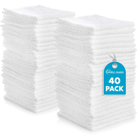 SIMPLI-MAGIC Cotton Washcloths white 40-pack, 12x12 inches, soft and strong for everyday use.