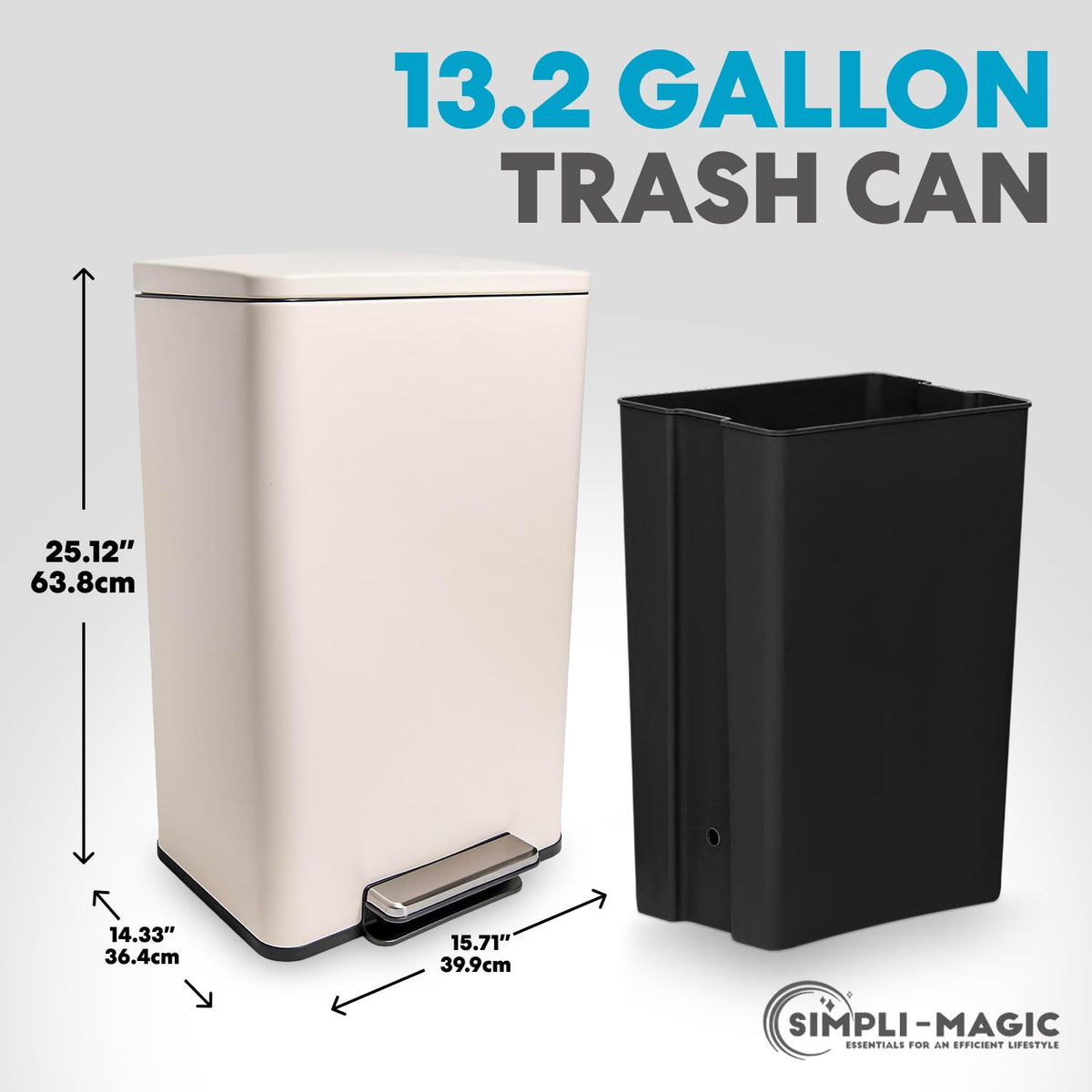 SIMPLI-MAGIC trash can with fingerprint-resistant white finish for a tidy look