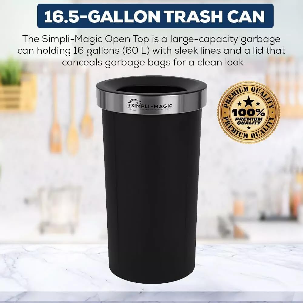 SIMPLI-MAGIC trash can with non-skid base for stable placement.