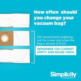 Simplicity SZH-6 Type Z bags with cardboard collar provide a snug fit inside the vacuum.