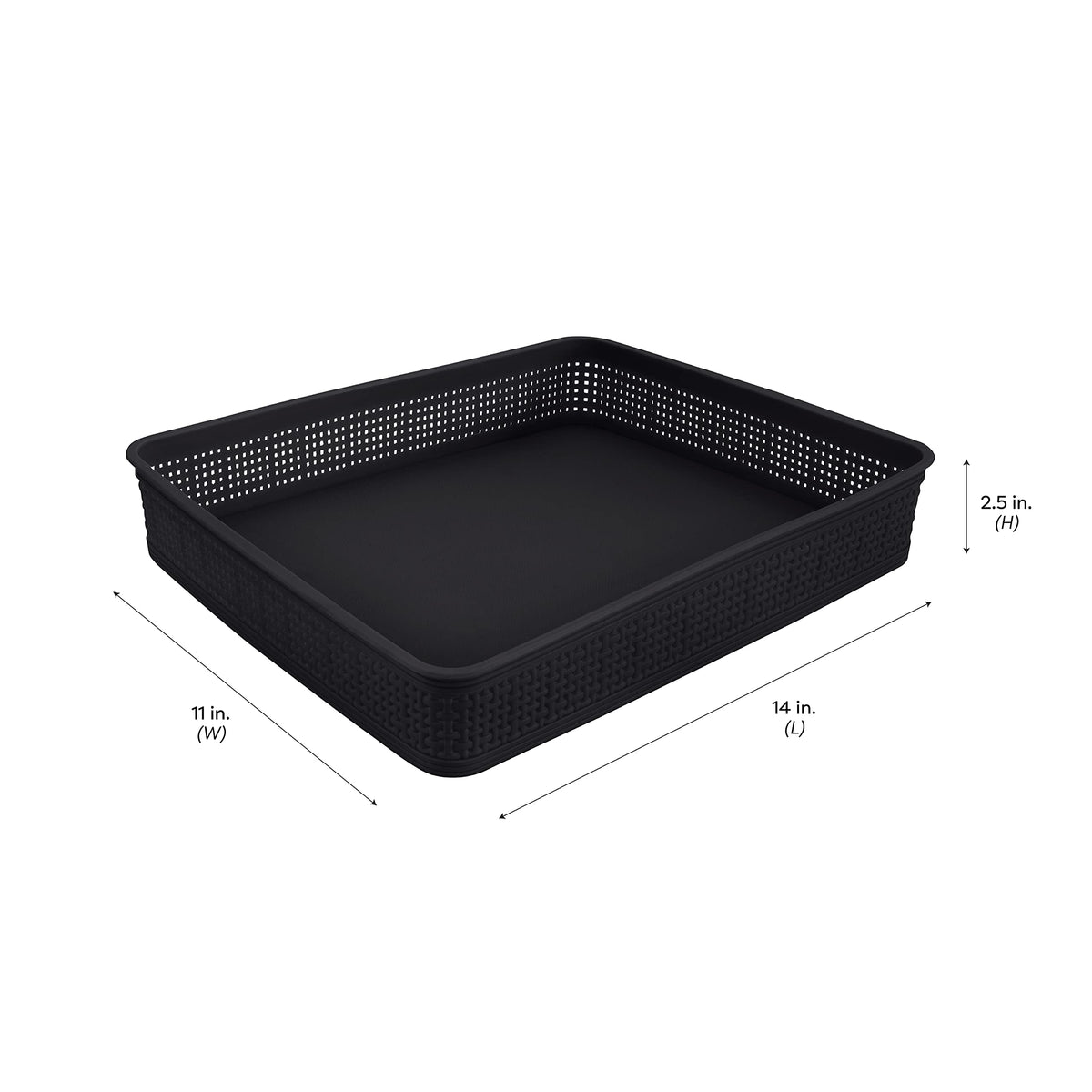 Simplify large rectangular tray provides a shallow catch for jewelry or office supplies.