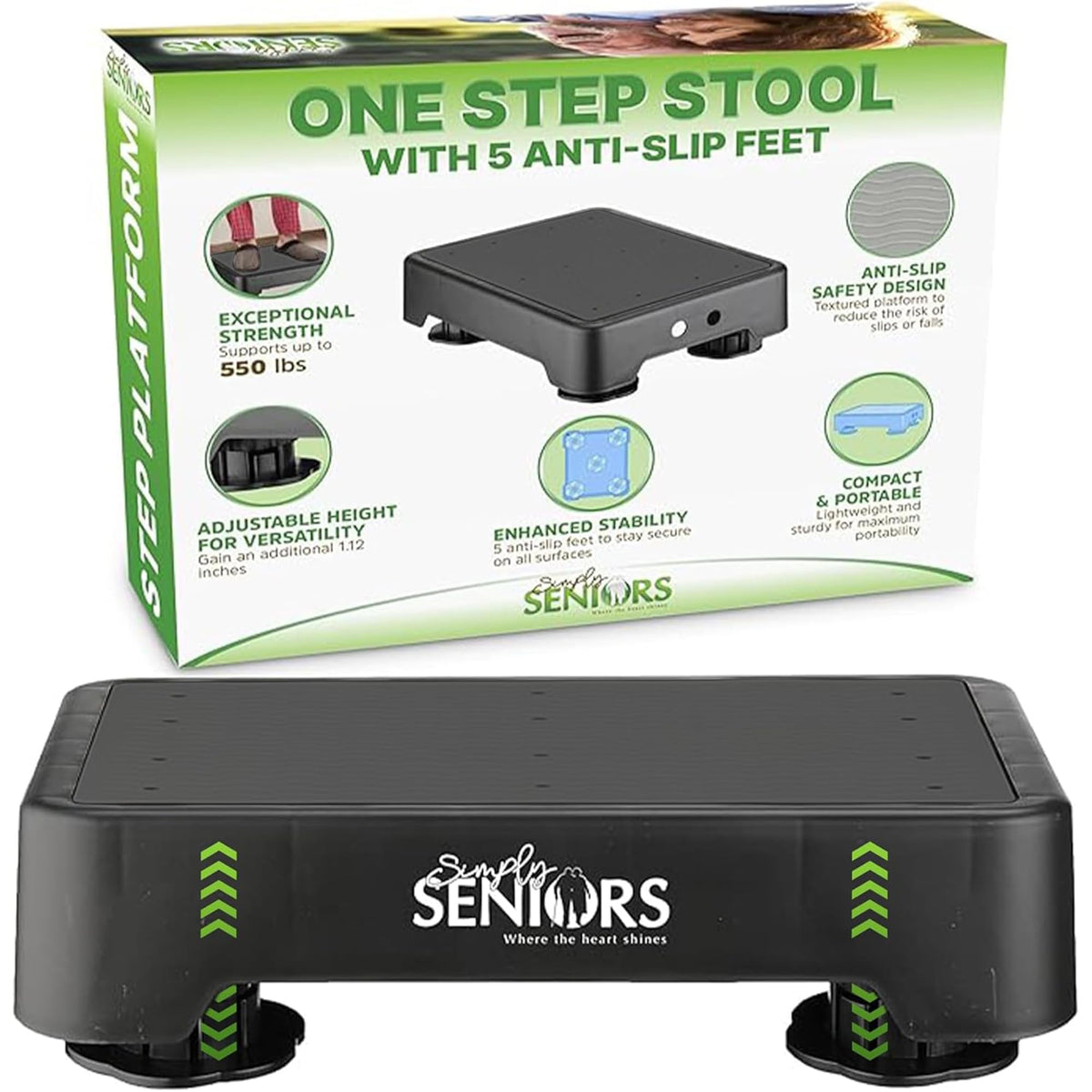 Simply Seniors small step stool black side view enables safe reaching