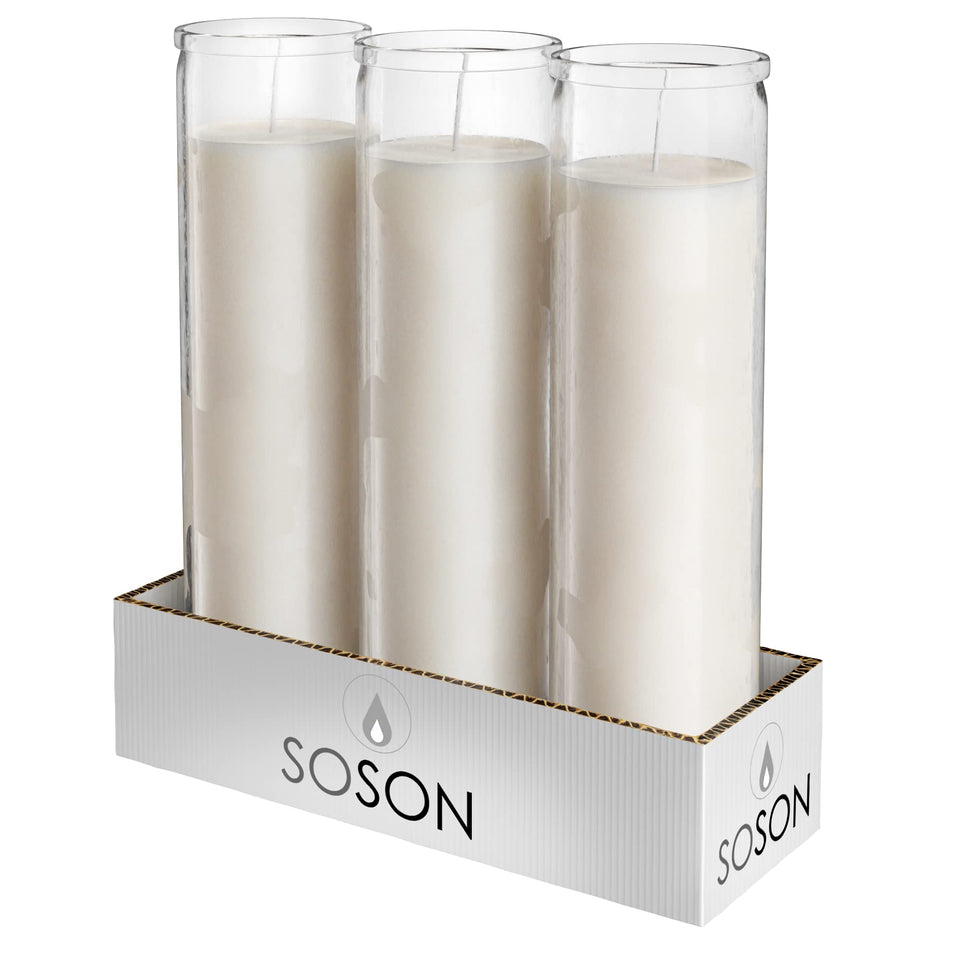 Simply Soson 2x8 inch pillar candles in glass, three-pack, ideal for memorial vigils