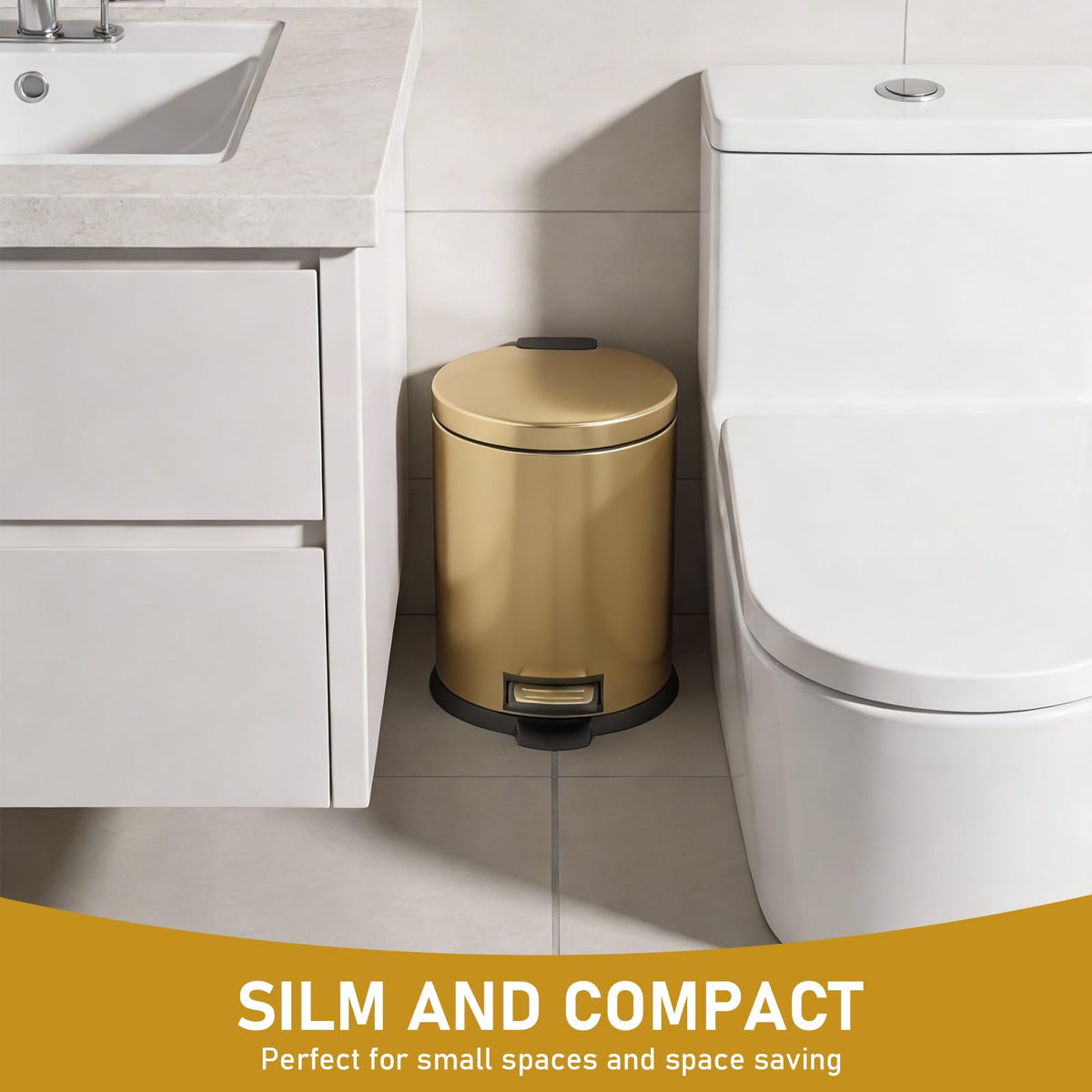 Brushed stainless steel finish on SIMPLYKLEEN trash can resists smudges
