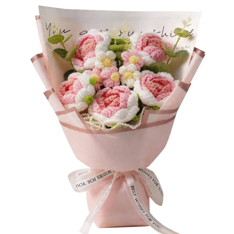 SimuPurol crochet roses bouquet handmade pink blooms offering lasting decorative charm.