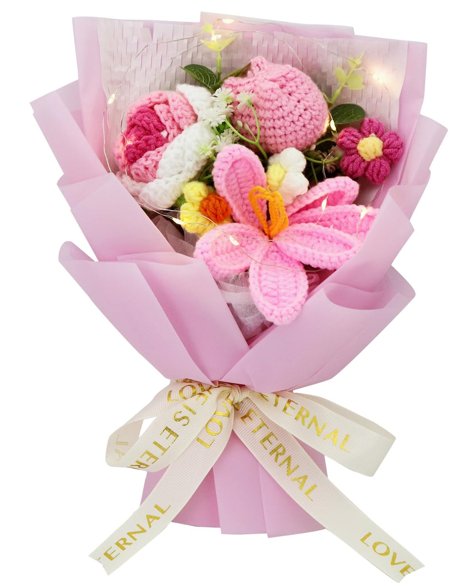 SimuPurol crochet tulip bouquet pink petals offer lasting decor
