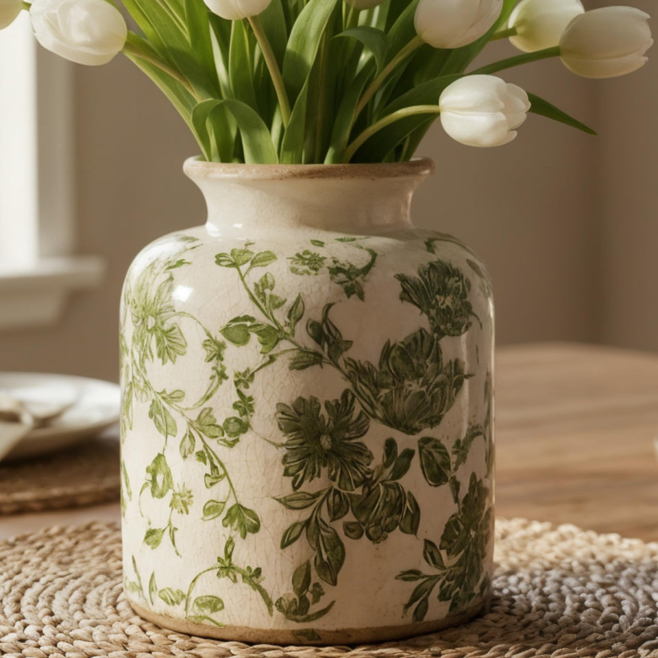 Sincerluxe vintage green crackle glaze vase ideal for small bouquets on a shelf