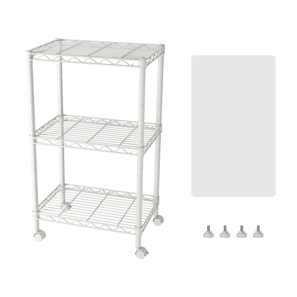 SINGAYE 3-shelf wire shelving unit in white for kitchen and pantry organization.