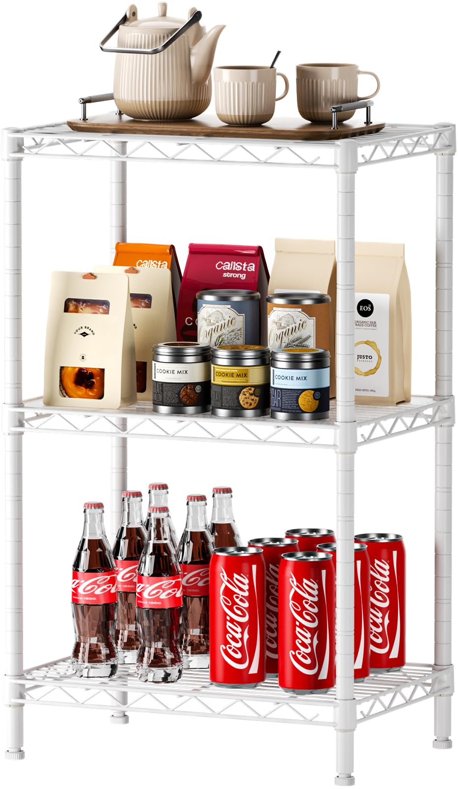 SINGAYE 3-shelf wire shelving unit in white, top view, ideal for compact spaces.