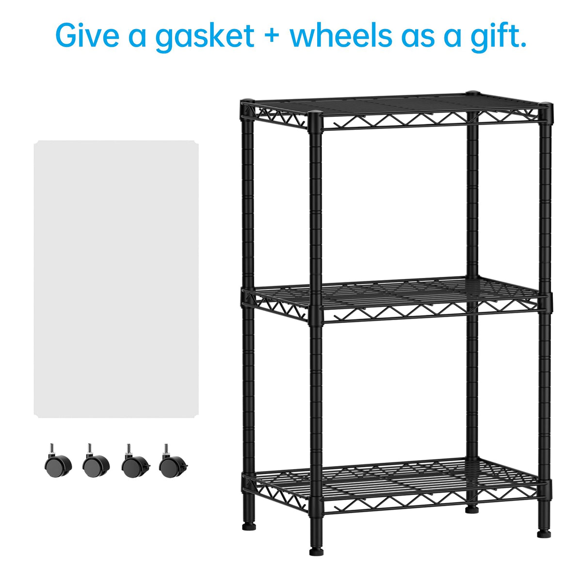 SINGAYE 3 small shelves side profile demonstrates adjustable spacing for pantry storage.