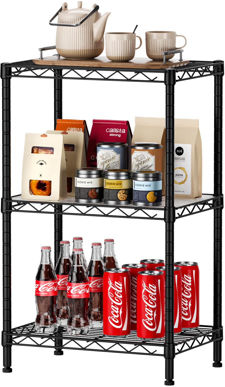 SINGAYE 3 small shelves front view shows wire mesh for kitchen organization.