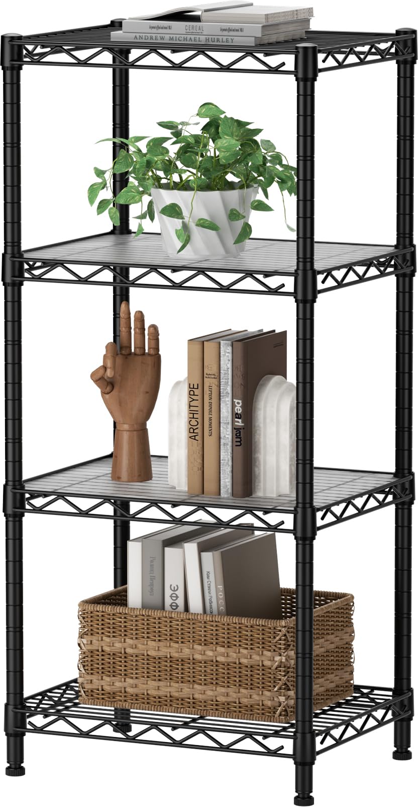 SINGAYE 4-shelf unit assembly shows sturdy metal frame for compact storage.