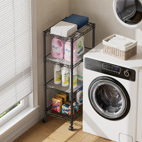 SINGAYE 4-shelf unit with leveling feet stays stable on uneven floors.