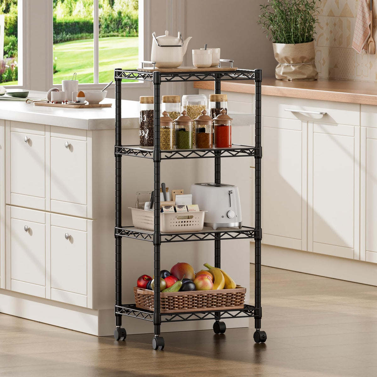 SINGAYE 4-shelf unit in kitchen setting demonstrates versatile storage.