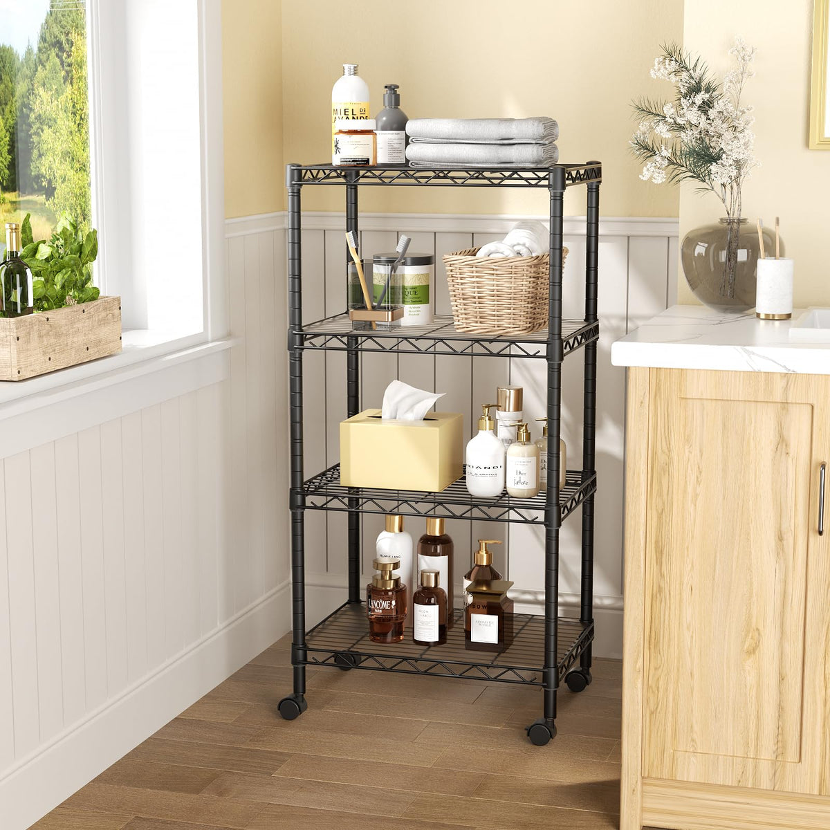 SINGAYE 4-shelf shelving unit anti-rust coating protects in humid spaces