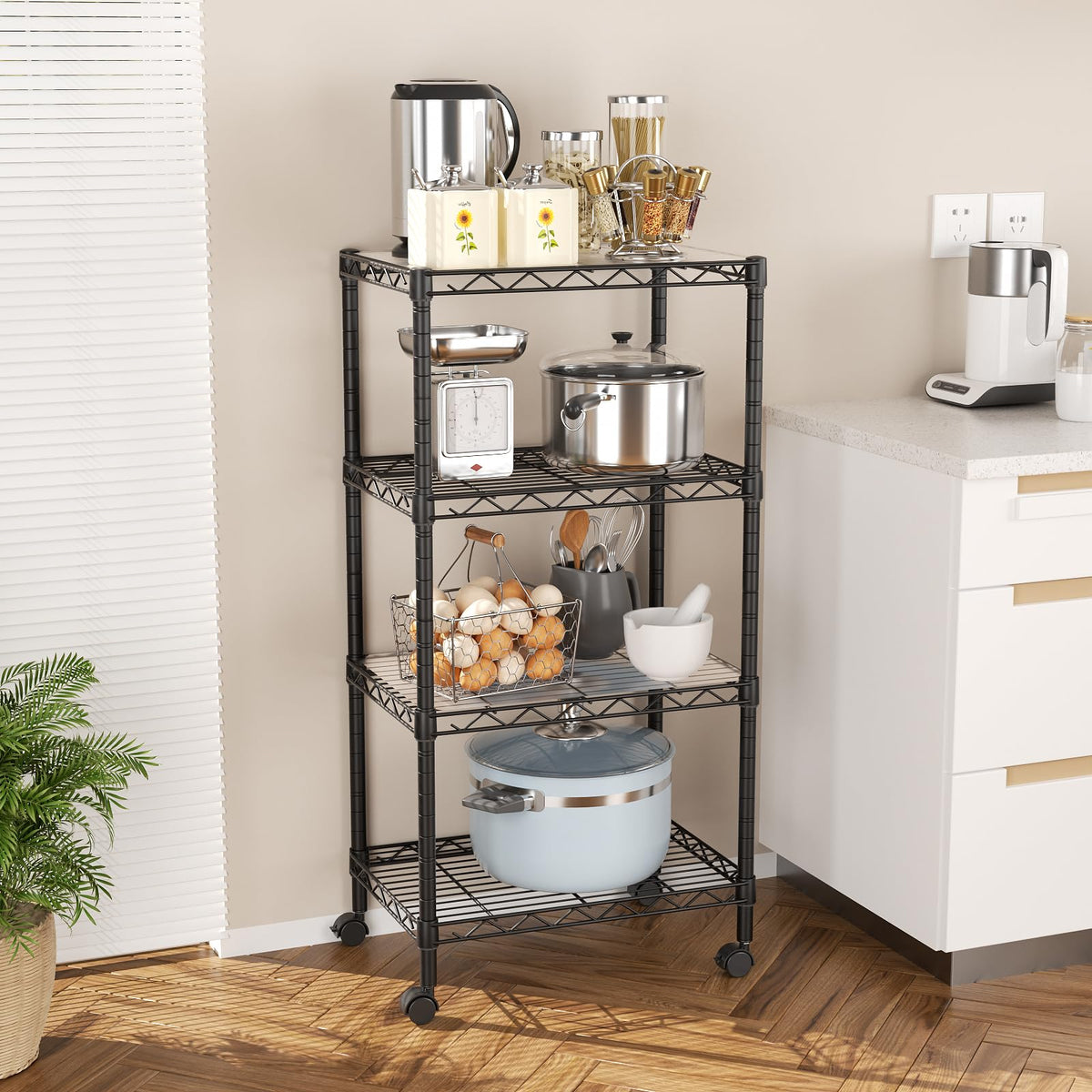 SINGAYE 4-shelf shelving unit ground leveling feet improve stability