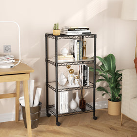SINGAYE 4-shelf shelving unit side view showing slim profile for corners