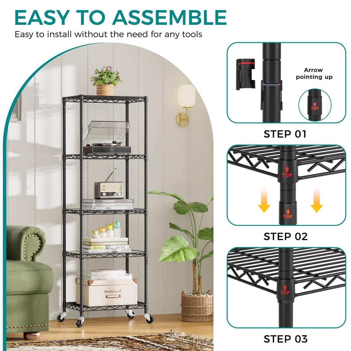 SINGAYE shelf with wheels improves mobility across rooms