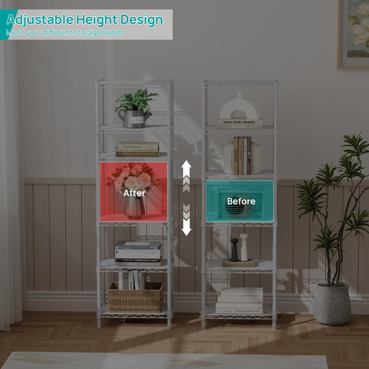 SINGAYE 6-shelf storage shelf featuring metal mesh construction to prevent small items from slipping