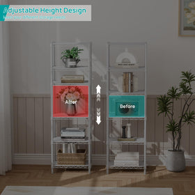 SINGAYE 6-shelf storage shelf featuring metal mesh construction to prevent small items from slipping