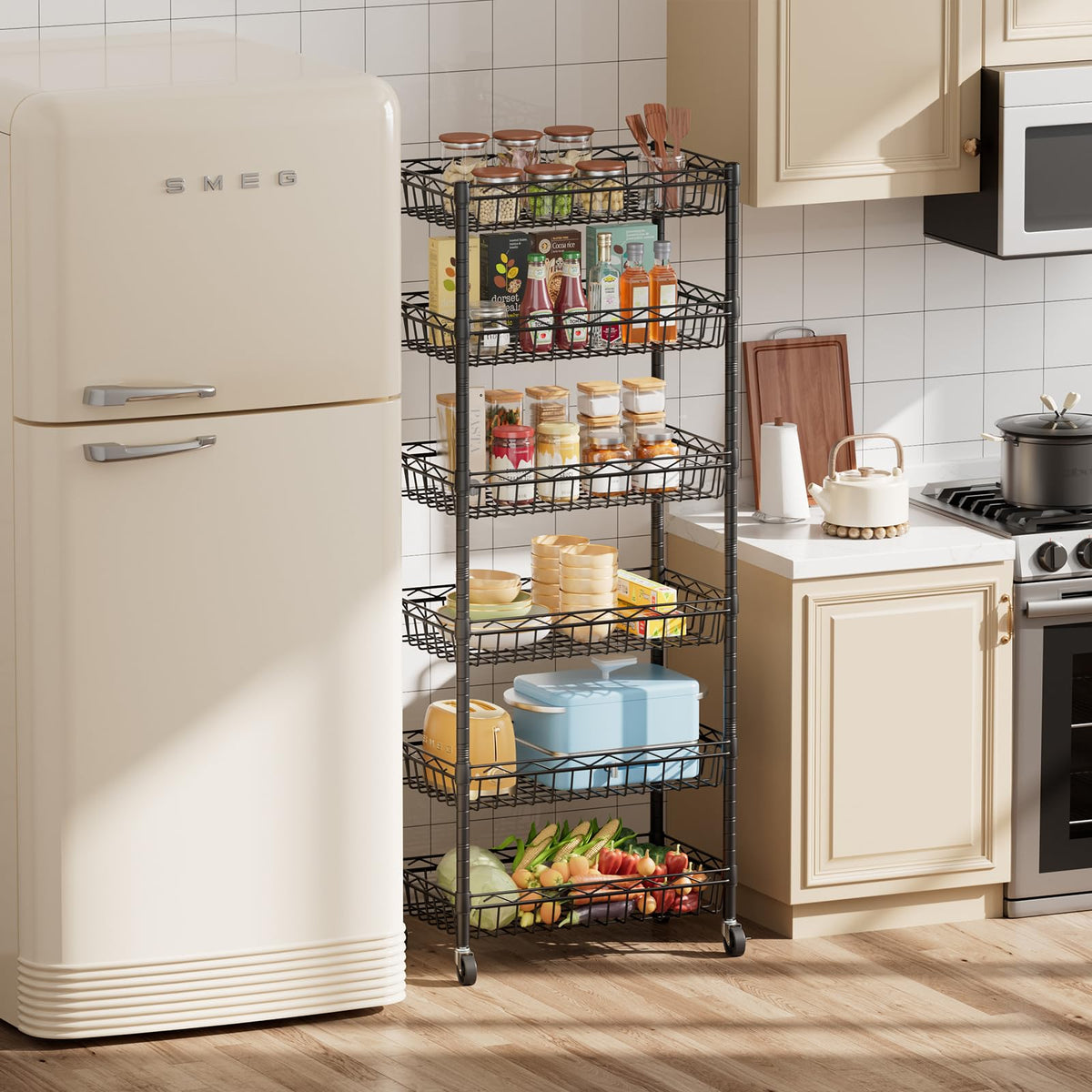 SINGAYE 6-tier shelf side profile highlights slim design for narrow spaces.